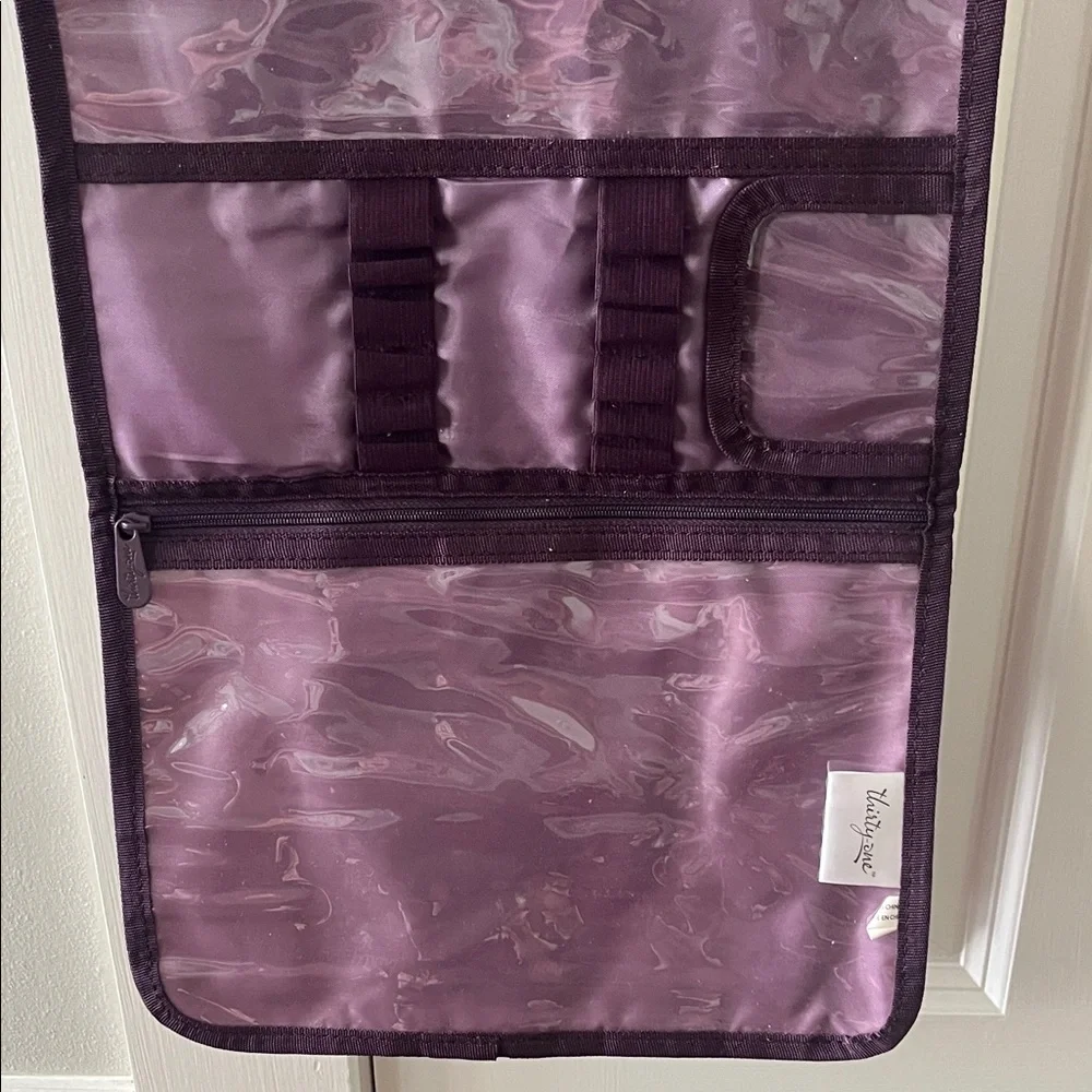 thirty-one Purple and Olive Striped Hanging Makeup Organizer